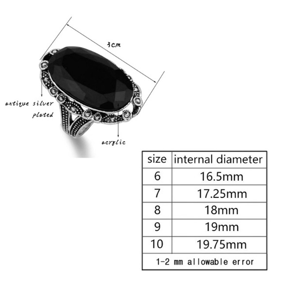 Vintage Big Black Oval Stone Ring Antique Silver - Picture 6 of 6
